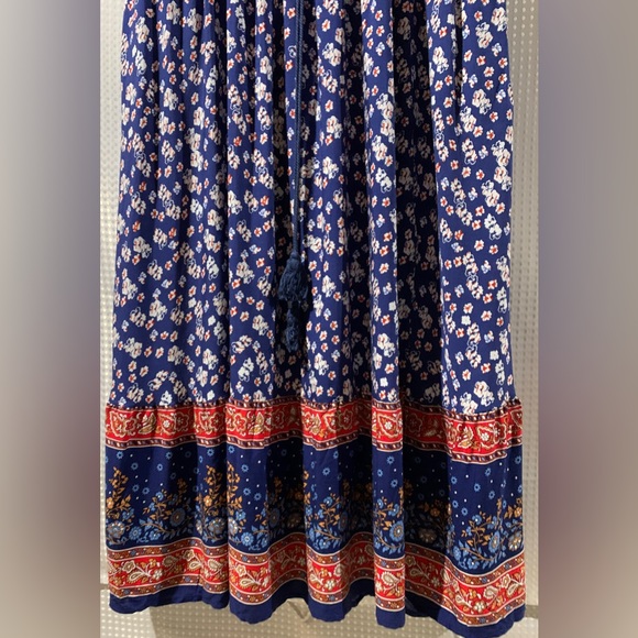 New W/O Tag14/16 1X BloomChic Blue Red Floral Split Ruffled Ties.Tag came off - Picture 7 of 10